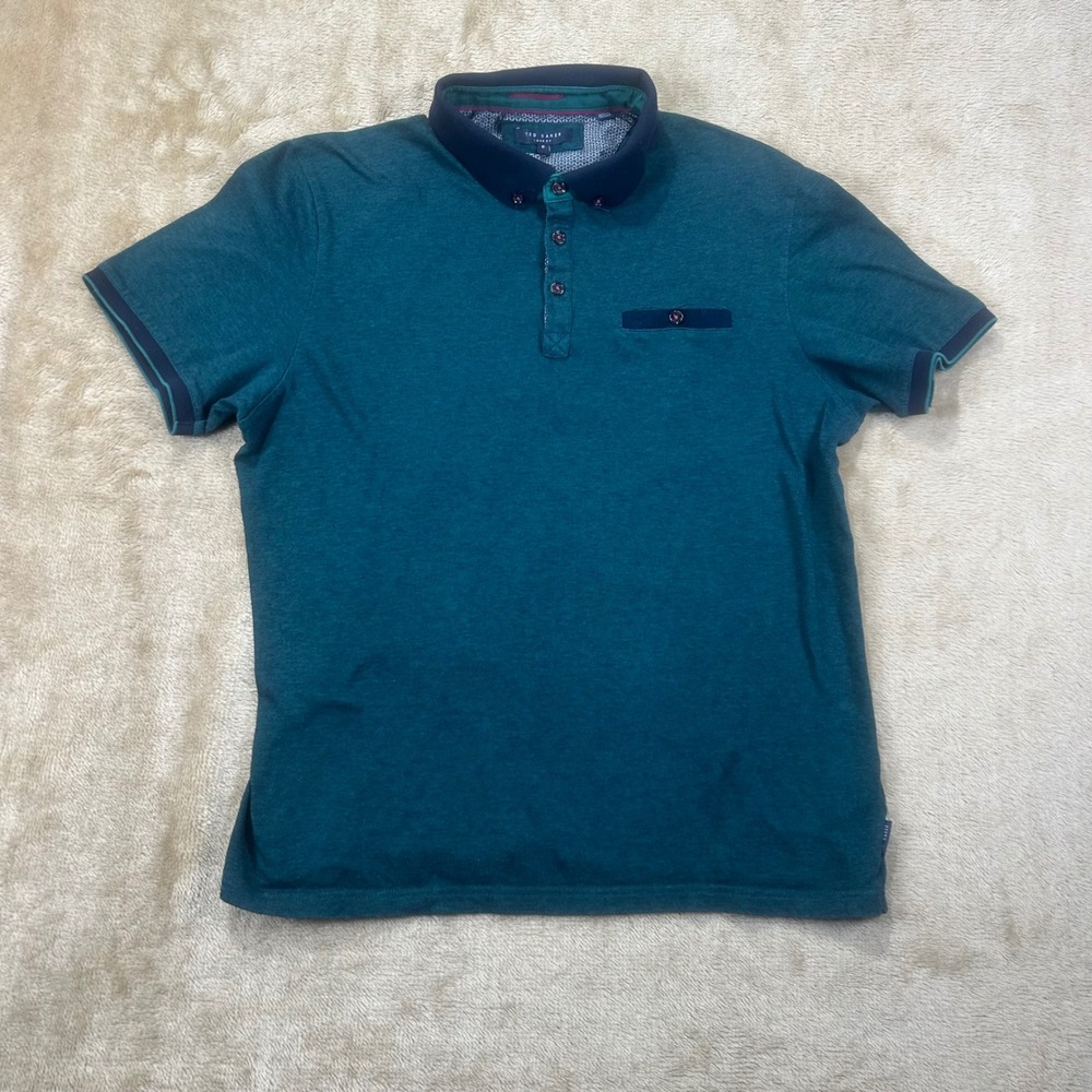 Ted Baker London Thorpey Teal Green Cotton Polo Shirt Mens Size 6 XXL 3-Button